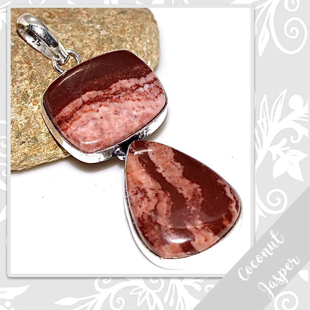 Coconut Jasper Large Eclectic Silver Artisan Sunflower Pendant 2.6” (Rose Brown)
